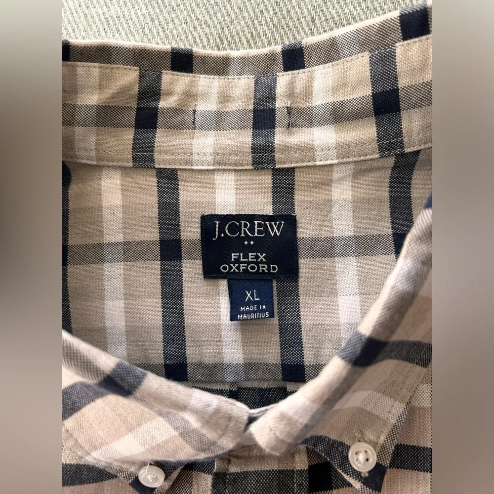 J. Crew Flex Oxford Button-Up Shirt Plaid Long Sleeve 100% Linen Size XL